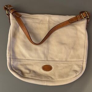 Vintage Fossil Cream and Brown Leather Woken’s Shoulder Bag